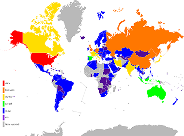 World map of NCEDC data distribution