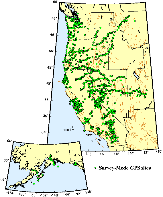Map of Survey-Mode GPS sites